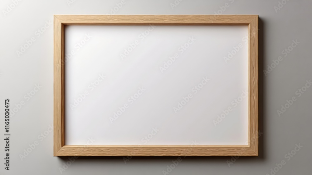 Poster a floating wooden frame with a clean white gradient background. its modern minimal aesthetic is idea
