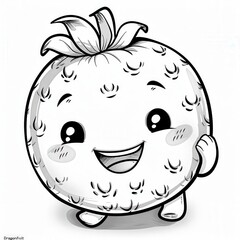 A cheerful, walking dragon fruit character with a big smile. Ideal for children's books, coloring pages, or educational materials about healthy eating.