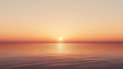 A tranquil sunset over calm waters, casting warm hues across the sky and reflecting softly on the surface.