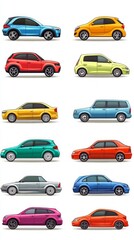Fototapeta premium Vibrant Collection of Colorful Car Designs - A Variety of Modern Automobiles in Profile View