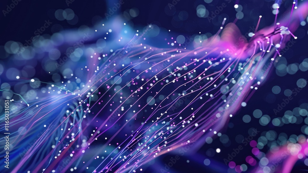 Aufkleber abstract digital visualization of flowing lines and particles in vibrant colors.