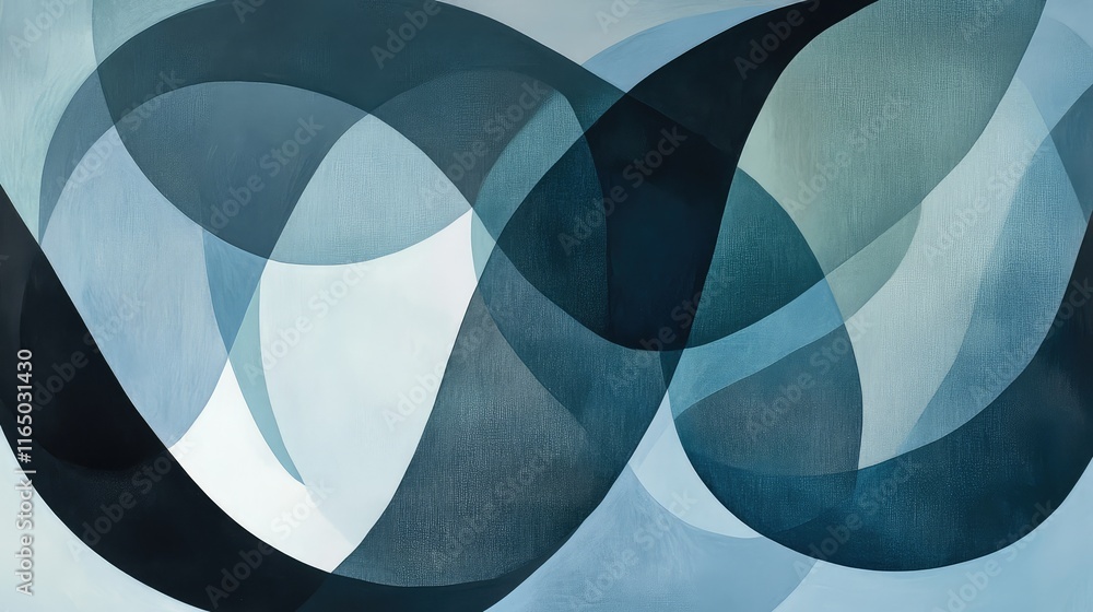 Poster a modern abstract background featuring overlapping transparent shapes in soft blue and gray tones.