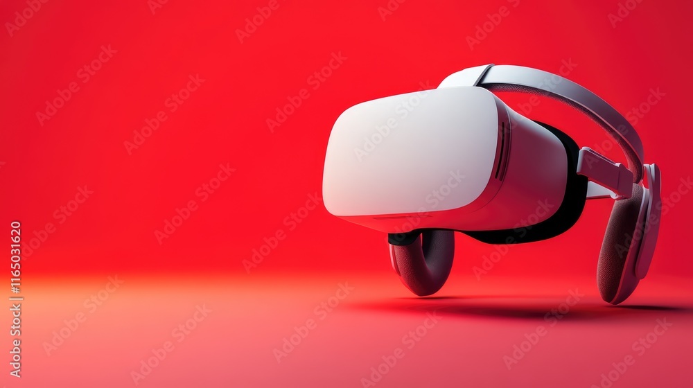 Poster A modern VR headset sitting on a vibrant red background, offering a bold and dynamic setting for tech-themed projects.