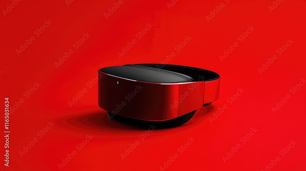Poster a modern vr headset sitting on a vibrant red background, offering a bold and dynamic setting for tec