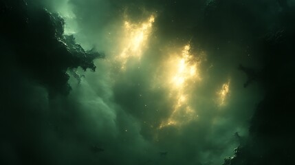 Fototapeta premium Golden Light Pierces Dark Nebula Cloudscape