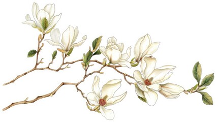 Fototapeta premium A delicate illustration of magnolia flowers on a branch, showcasing natural beauty.