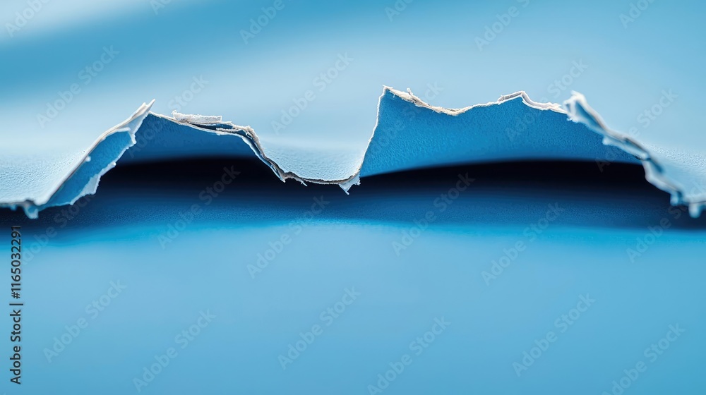 Poster torn abstract background concept. close-up shot of torn paper with a unique blue background and text