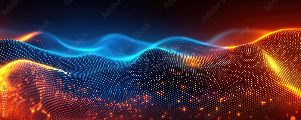 Poster Noise abstract background idea. A dynamic abstract background with vibrant waves of blue and orange light patterns.