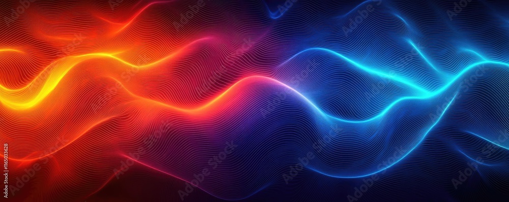 Poster Noise abstract background idea. Vibrant waves of red and blue light create an abstract dynamic background.
