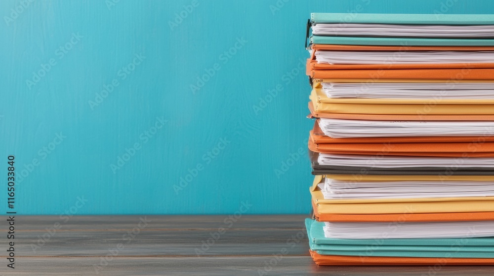 Poster Stack of folders symbolizing organization and productivity on desk