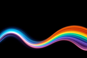 Obraz premium Grainy Rainbow Gradient with Wave-Like Color Flow on Black Background - Vibrant Orange, Blue, Teal, and White Transition