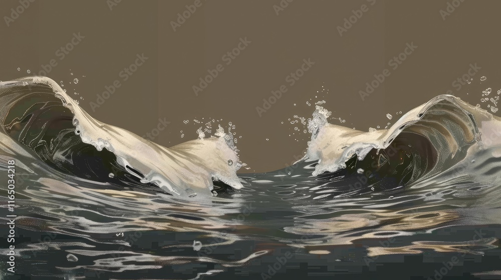 Aufkleber a serene depiction of ocean waves splashing against each other, creating a tranquil atmosphere.