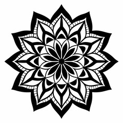 Mandala design black and white illustration symmetrical floral pattern in white background