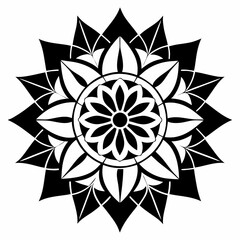 Mandala design black and white illustration symmetrical floral pattern in white background