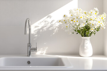 Modern Kitchen with Fresh Flowers