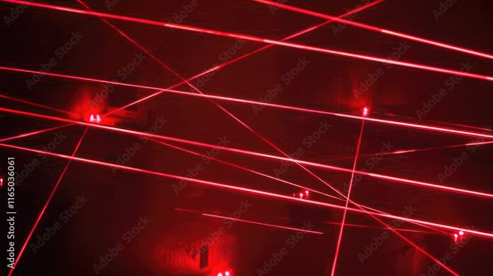 Aufkleber a network of red laser beams crisscrossing in a dark environment, creating a striking visual effect.