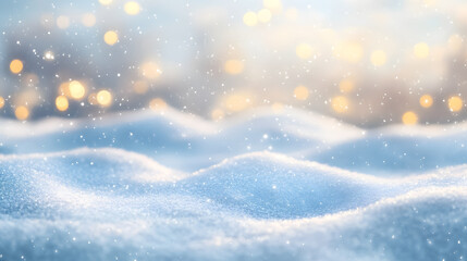 Abstract magical winter landscape with snow and golden bokeh lights�panoramic banner