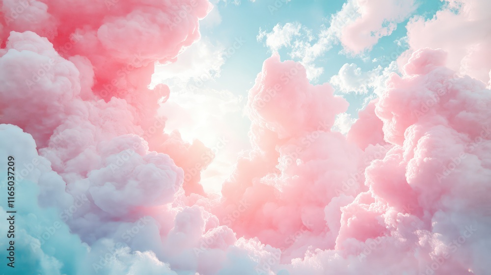 Poster A whimsical cloud-filled sky with soft sunlight rays shining through, creating a dreamy and uplifting card backdrop.
