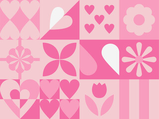Retro hearts and flowers grid