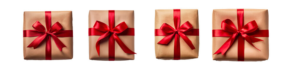 Beautifully-wrapped-gift-bag-in-brown-paper-with-a-vibrant-red-ribbon,-perfect-for-special