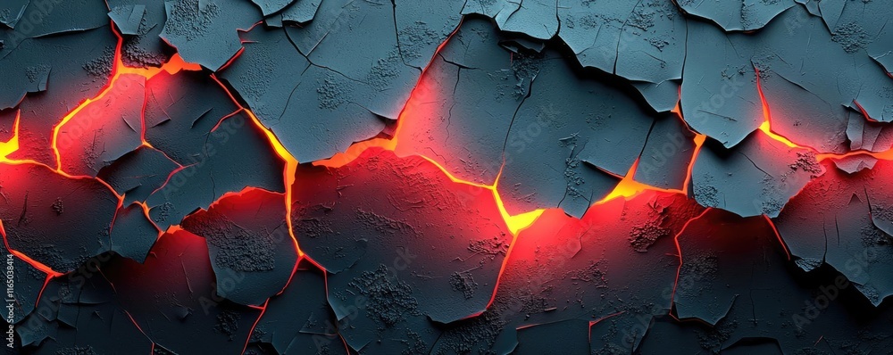 Poster torn abstract background concept. a close-up view of cracked earth showcasing glowing lava between t