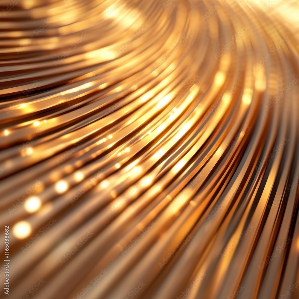 Poster dynamic flow of golden lines abstract design digital art vibrant colors close-up view modern aesthet