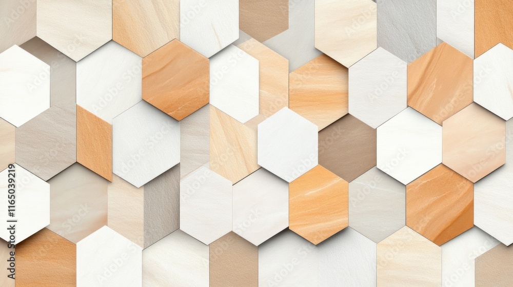 Aufkleber hexagonal tile pattern in soft beige and white tones for design use.