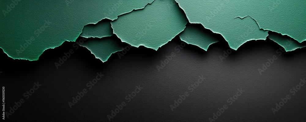 Poster torn abstract background concept. abstract close-up of peeling green paint revealing dark surface be