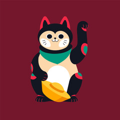 Black lucky cat with gold