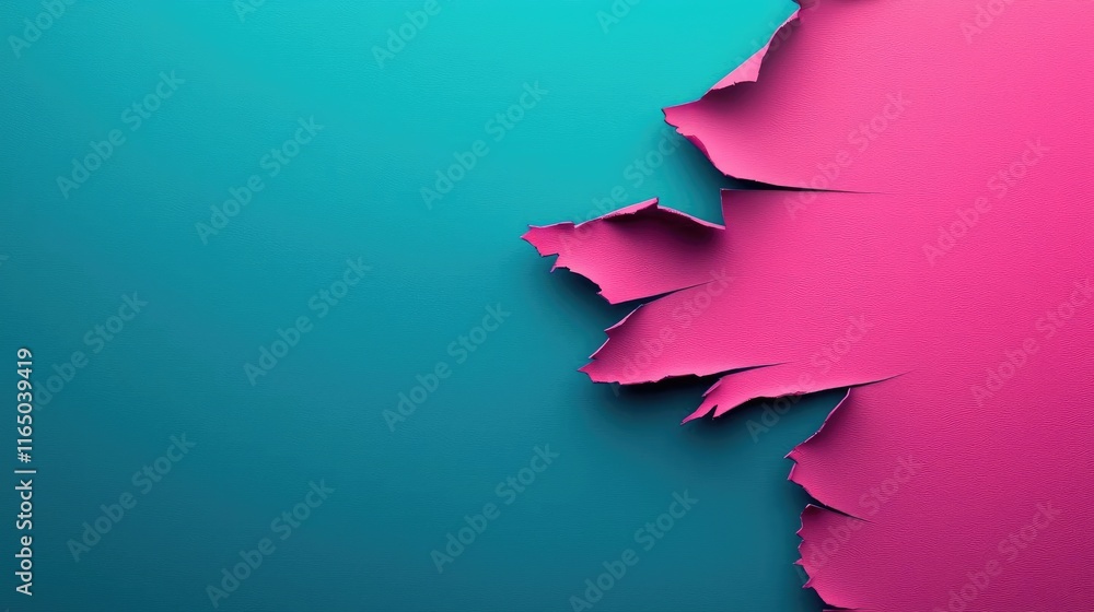 Poster Torn abstract background concept. Vibrant abstract torn paper design with pink and teal colors creating dynamic visual interest.