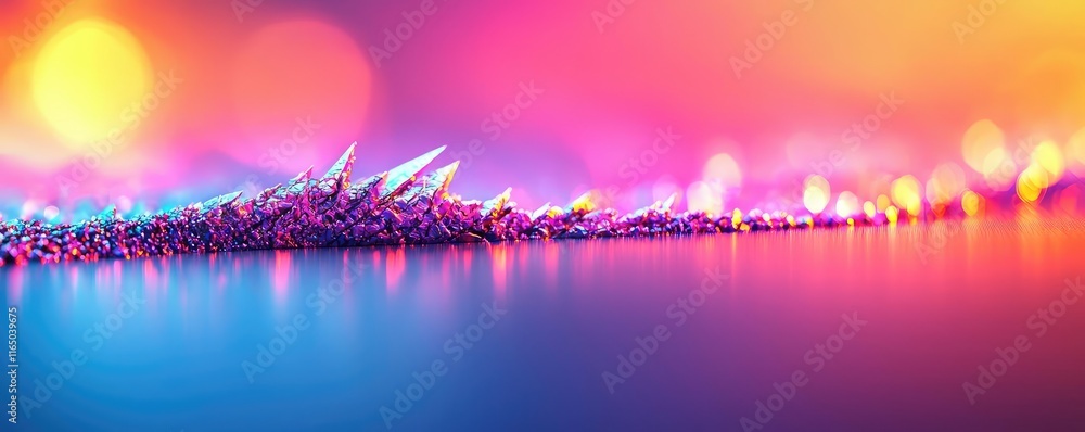 Poster Torn abstract background concept. Vibrant abstract landscape with colorful bokeh lights and sharp crystalline formations.