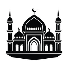 silhouette of black mosque on white background. Islamic shape silhouette vector. Mosque with miner for Ramadan.