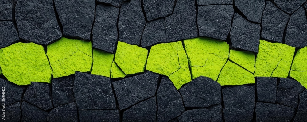 Aufkleber Torn abstract background concept. Abstract cracked surface with black and vibrant green colors creating a unique texture.