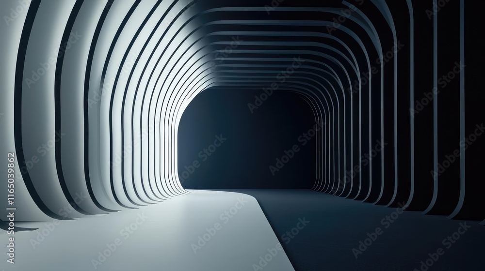 Poster noise abstract background idea. a modern, minimalist tunnel space with curved lines and dramatic lig