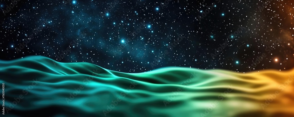 Poster Starry abstract background idea. A mesmerizing blend of colors resembling waves under a starry sky at night.