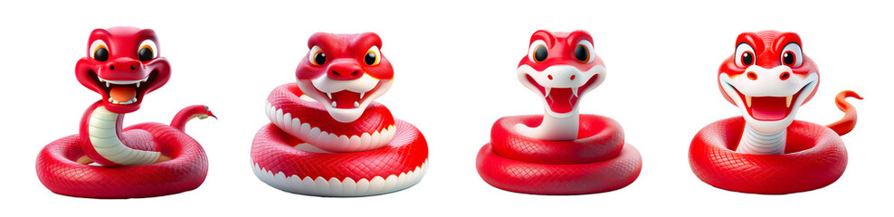 Chinese-happy-red-snake-with-happy-face,-lunar-new-year-theme,-white-background