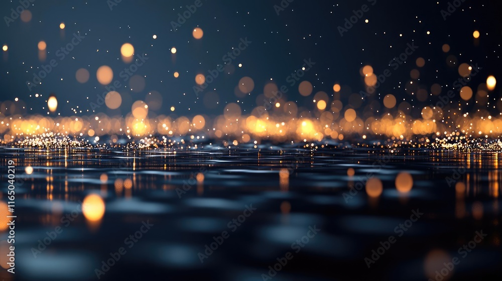 Poster starry abstract background idea. sparkling water reflects golden lights creating a magical illusion 