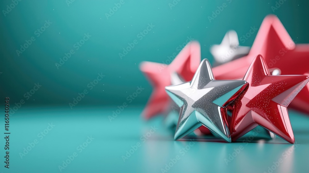 Aufkleber starry abstract background idea. colorful decorative stars in silver and red on a turquoise backgrou