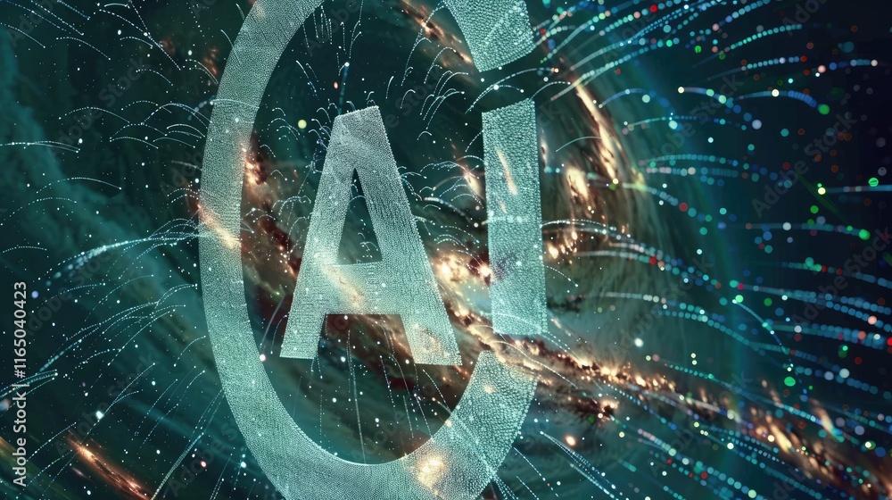 Aufkleber abstract representation of ai with cosmic elements and digital effects.