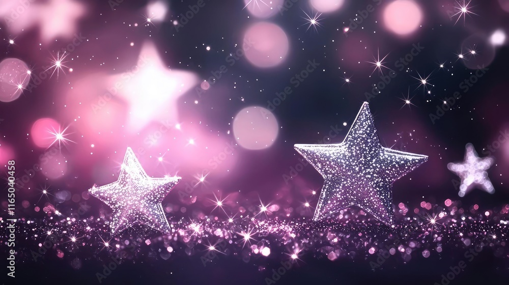 Poster Starry abstract background idea. Sparkling stars surrounded by colorful lights creating a magical atmosphere.