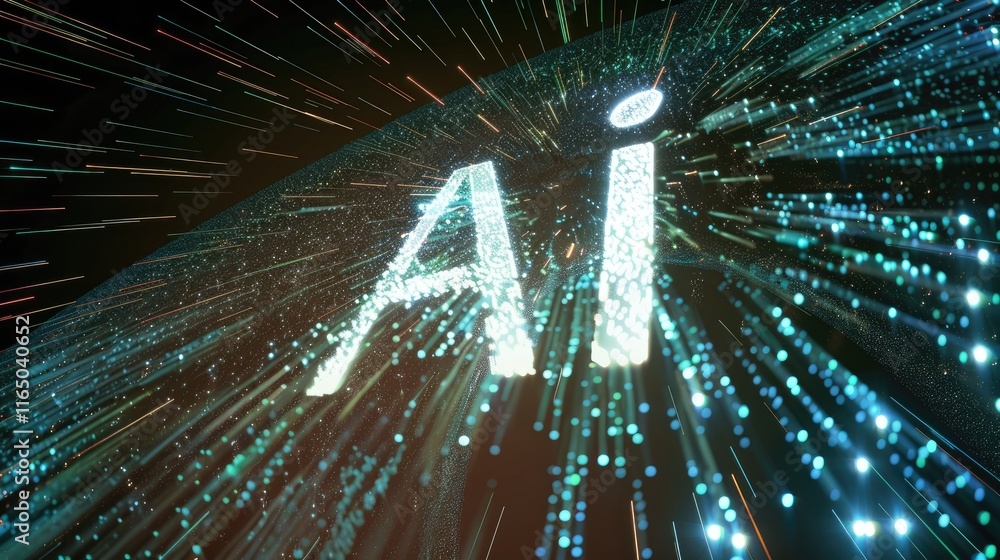 Aufkleber a dynamic representation of ai, showcasing vibrant particles and the letters 