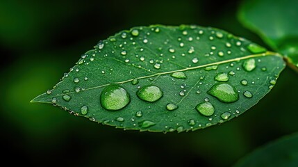 Close-up of a dewy green leaf.
