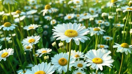 A vibrant field of daisies in full bloom, showcasing nature's beauty and tranquility.