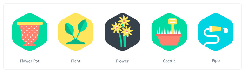 A set of 5 mix icons as flower pot, plant, flower