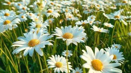 Fototapeta premium A vibrant field of daisies in full bloom, showcasing nature's beauty and tranquility.