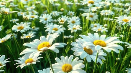Fototapeta premium A vibrant field of daisies in full bloom, showcasing nature's beauty and tranquility.