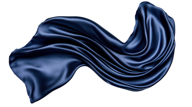 Elegant flowing navy blue silk fabric with smooth texture and soft drapes creating a sophisticated and luxurious appearance for creative design options