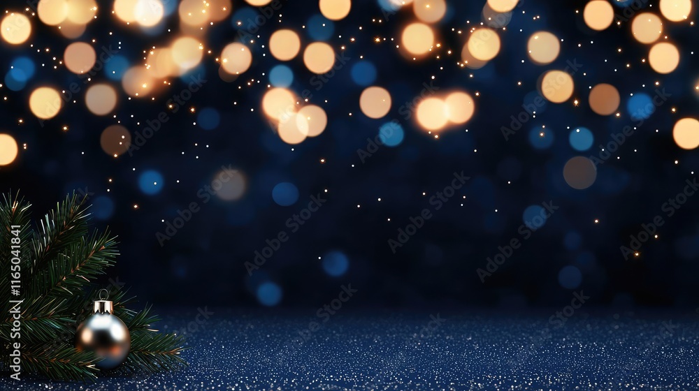 Poster Starry abstract background idea. A beautiful festive background with sparkling lights and a Christmas tree ornament.