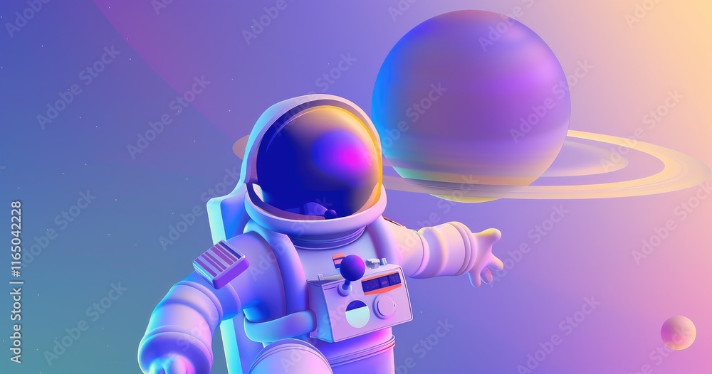 Aufkleber a colorful astronaut floats in space with a planet in the background.