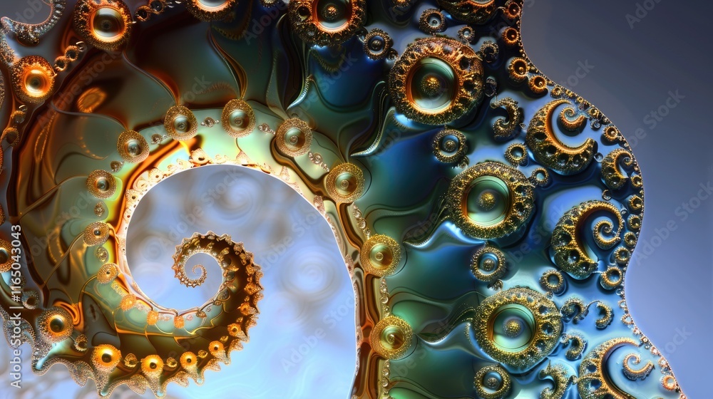 Poster a vibrant fractal design showcasing a spiral pattern with intricate details and colors.